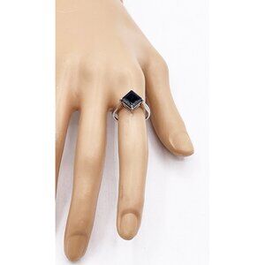 Vintage VJL 925 Sterling Silver Ring Size 8 Black Spinel Princess Cut Solitaire